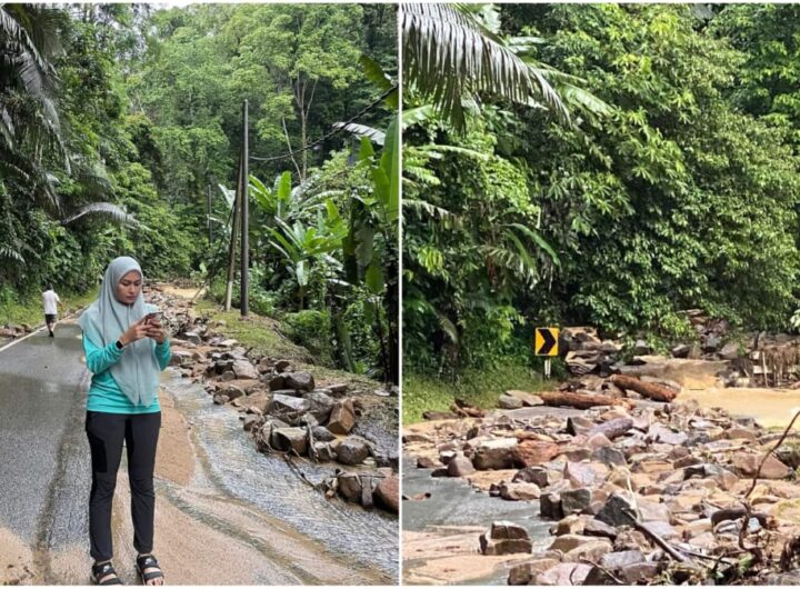 Keadaan kejadian runtuhan batu di jalan menuju Janda Baik, Pahang yang dikongsikan oleh ADUN Ketari. Facebook/Young Syefura Othman